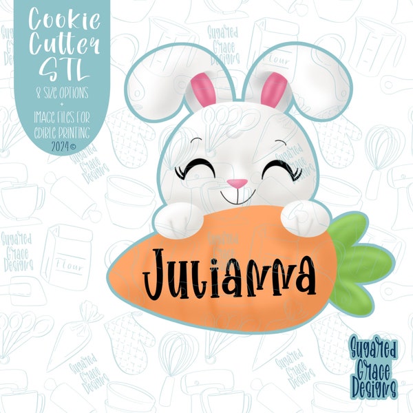 Easter bunny name plaque Cookie cutter stl files for 3d printing with matching printable png images for Eddie edible printers