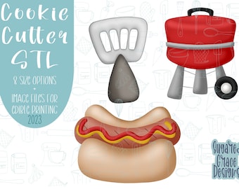 Grill set cookie cutter stl file for 3d printing, Father’s Day png printable instant download for eddie edible ink printer, hot dog, spatula