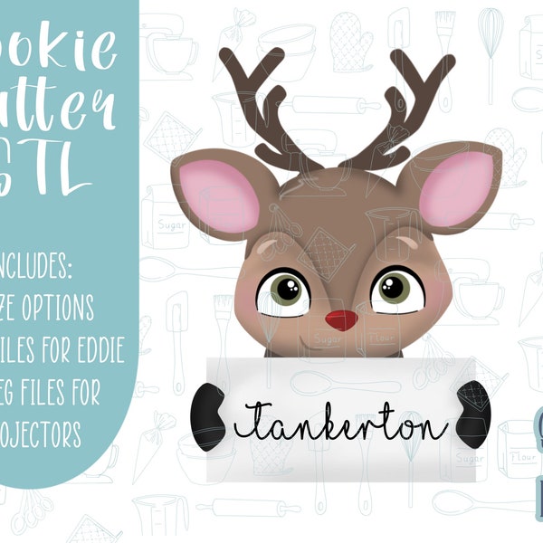 Reindeer place setting Cookie cutter STL file for 3D printing with png printable instant download for EDDIE edible ink printer, Christmas