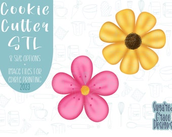 Spring floral cookie cutter stl file for 3d printing, pink flower png printable instant download for Eddie edible ink printer, sunflower png