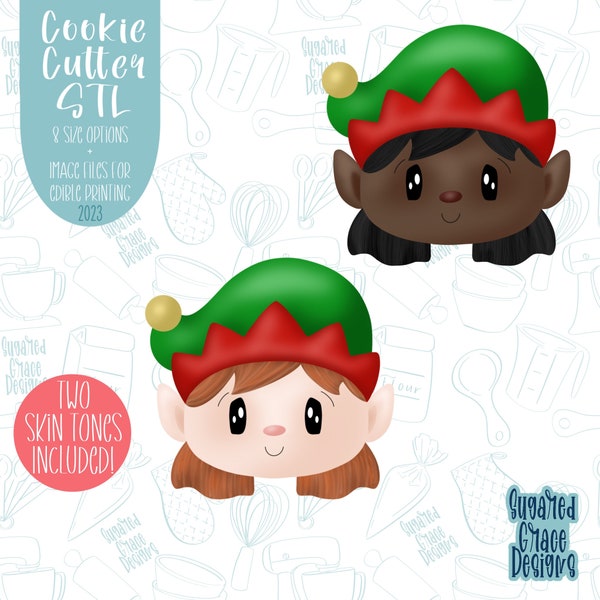 Christmas Elf girl Cookie cutter STL file for 3D printing with png printable instant download for EDDIE edible ink printer