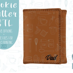 Cartera de cuero marrón Archivos stl cortadores de galletas para impresión 3D, imágenes png imprimibles para impresoras comestibles Eddie, regalo masculino del Día del Padre