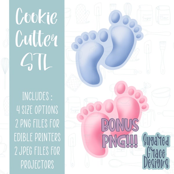 Archivo stl cortador de galletas de pies de bebé para impresión 3D e impresora 3D. Pies de baby shower png descarga imprimible para impresora comestible EDDIE