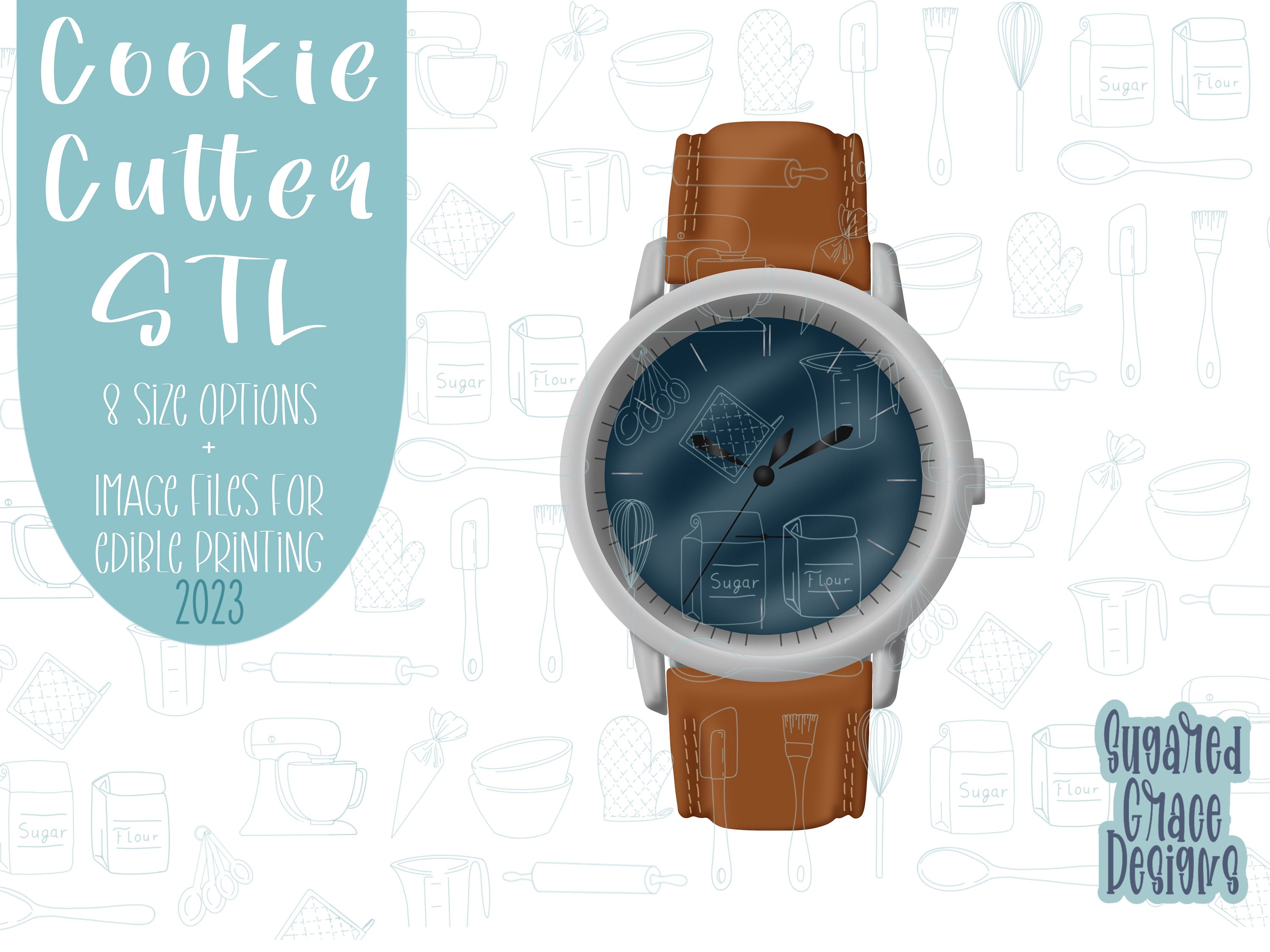 Brown leather watch Cookie cutter stl files for 3d printing, printable png images for Eddie edible printers, masculine Father’s Day gift