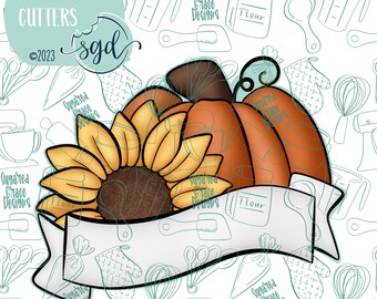 Thanksgiving name plaque with pumpkin and sunflower Cookie cutter stl files for 3d printing with printable png images for edible printers