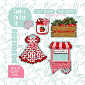 Strawberry Market Cookie Cutter STL and PNG Set of 4 (Digital Download)