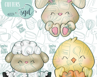 Easter Animal Cookie Cutter STL File Set of 3 for 3d Printing with Matching Printable PNG Images for Edible Ink Printers Like Eddie
