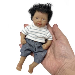 Reborn Baby Doll 6 Inch Silicone Boy Doll Mini Reborn Baby Curly Hair African Doll Realistic Full Silicon Body (One doll+2 Sets clothes)