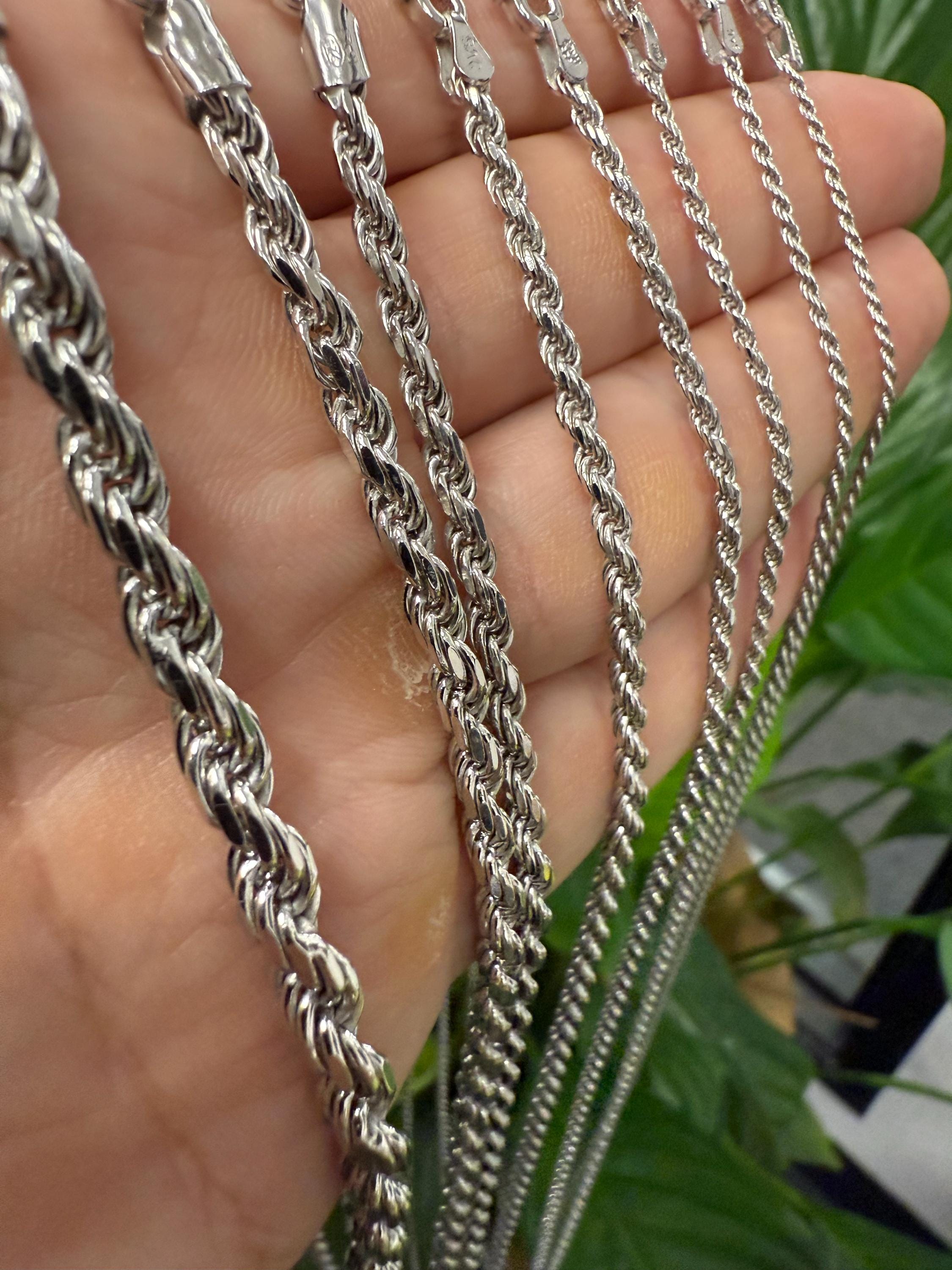 Sterling Silver Rhodium Plated Diamond-cut Rope Chain Necklace 