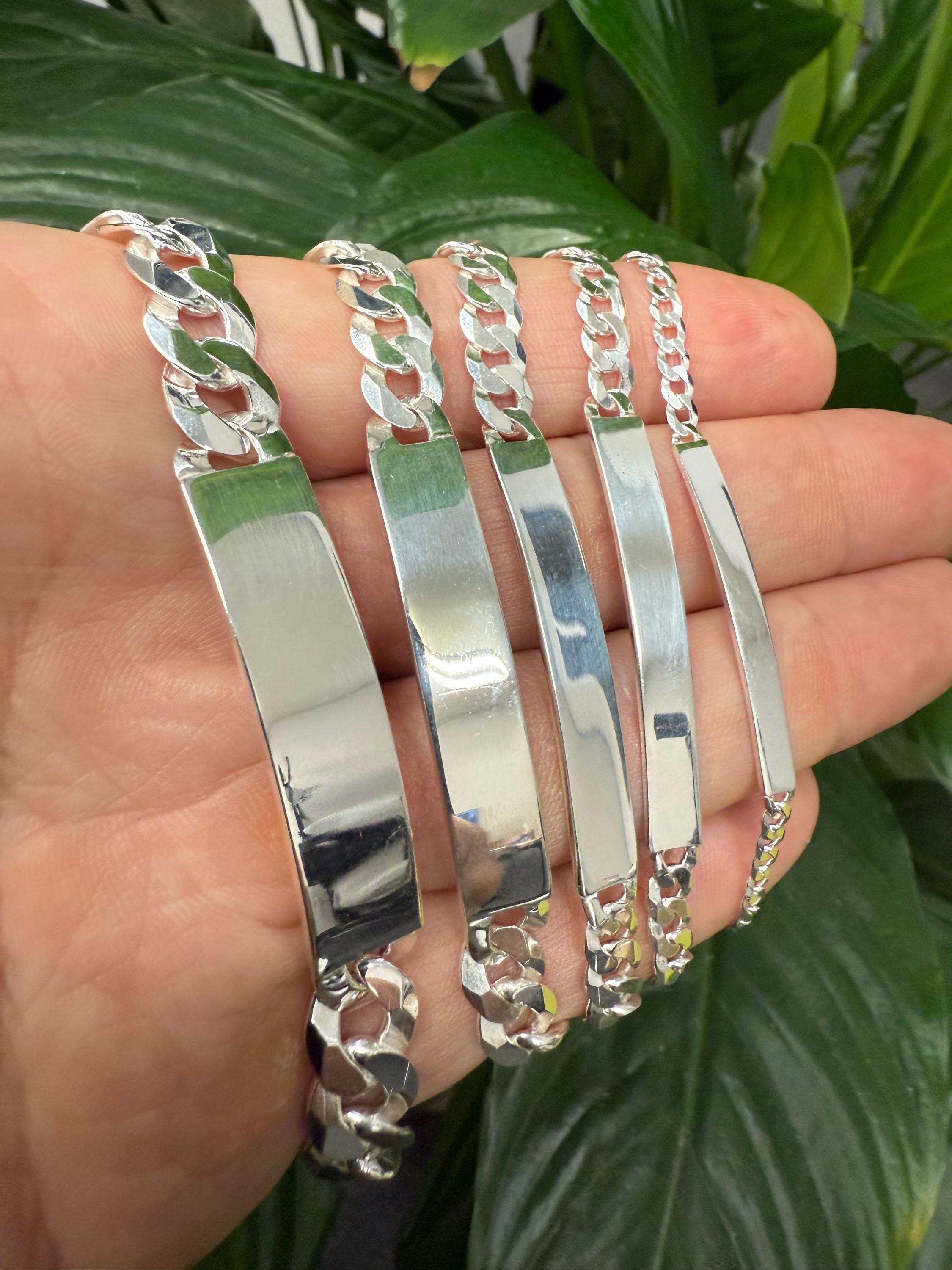 Sterling Silver Curb ID Bracelet Flat Wide Miami Cuban Link Chain