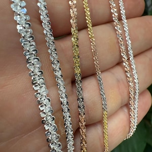 Sterling Silver Criss Cross Diamond-Cut Sparkle Rock Roc Chain Men&#39;s Women&#39;s Margarita Rope Necklace Solid 925 Made in Italy