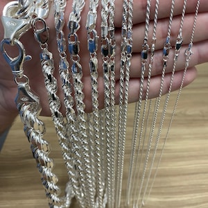 Sterling Silver Diamond-Cut Rope Chain Men&#39;s Women&#39;s Necklace Solid 925 Made in Italy