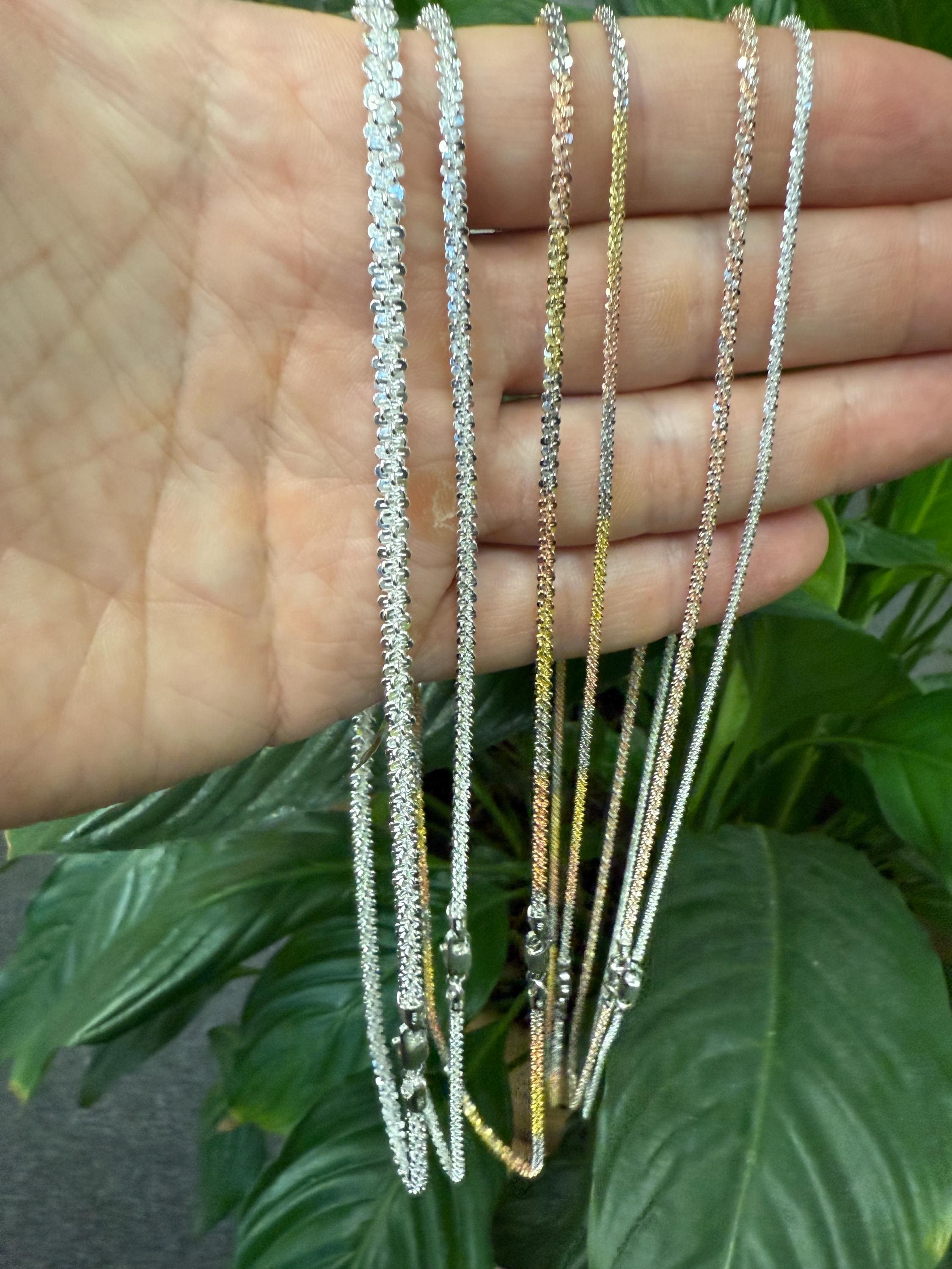 Sterling Silver Criss Cross Diamond-cut Sparkle Rock Roc Chain