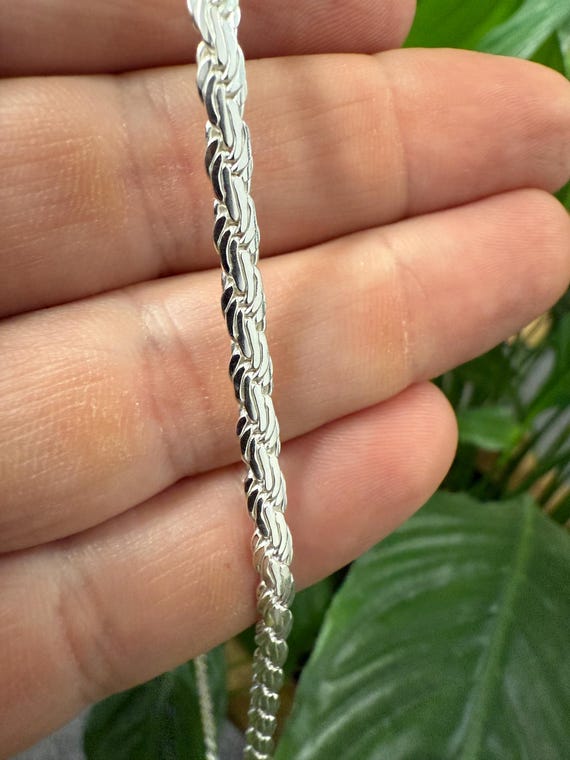 Real Solid 925 Sterling Silver Rope Chain Bracelet Necklace | Made In Italy | Meister Lizzy