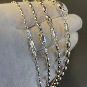 Italian Sterling Silver Rice Oval Bead Chain Necklace 925 - Etsy