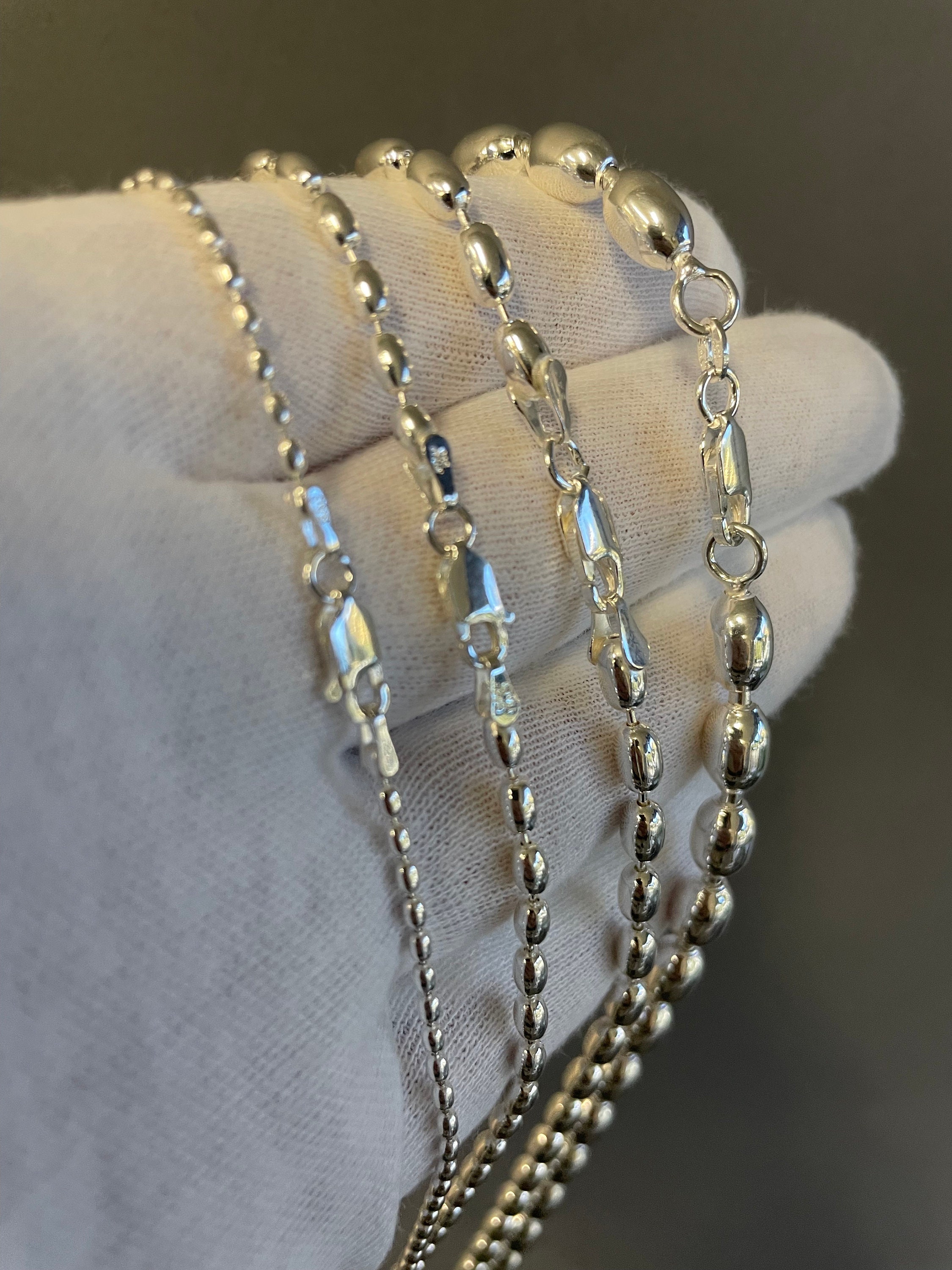 Italian Sterling Silver Rice Oval Bead Chain Necklace 925 - Etsy