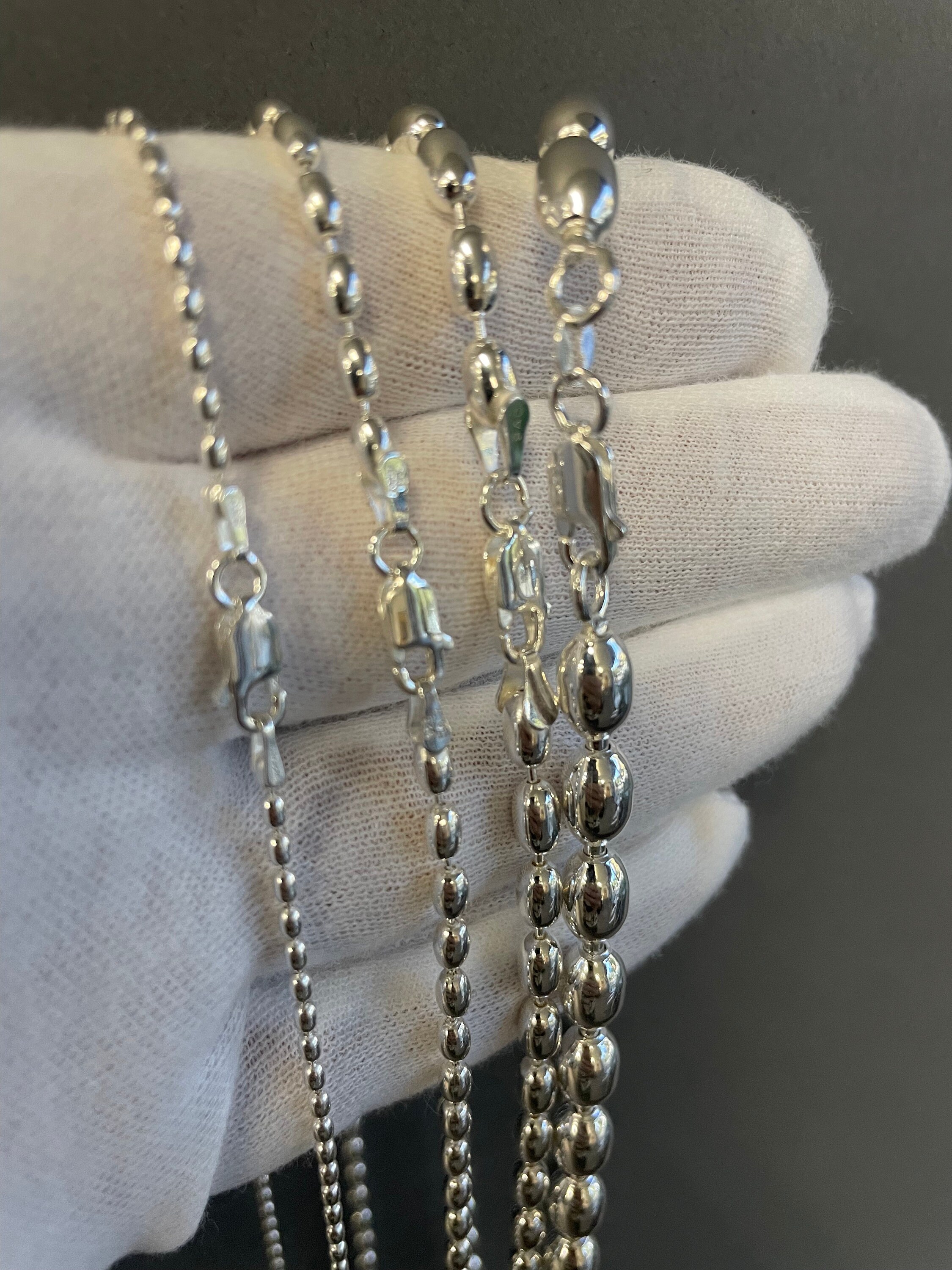 Italian Sterling Silver Rice Oval Bead Chain Necklace 925 - Etsy