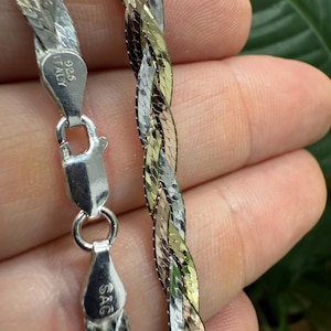 Italiaanse sterlingzilver 5 mm driekleurige 14k rosévergulde visgraatketting, massief 925