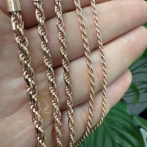 Sterling Silver 14k Rose Gold Plated Diamond-Cut Rope Chain Necklace Men&#39;s Women&#39;s Solid 925 Made in Italy