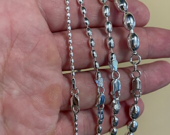 Italian Sterling Silver Rice Oval Bead Chain Necklace 925 - Etsy