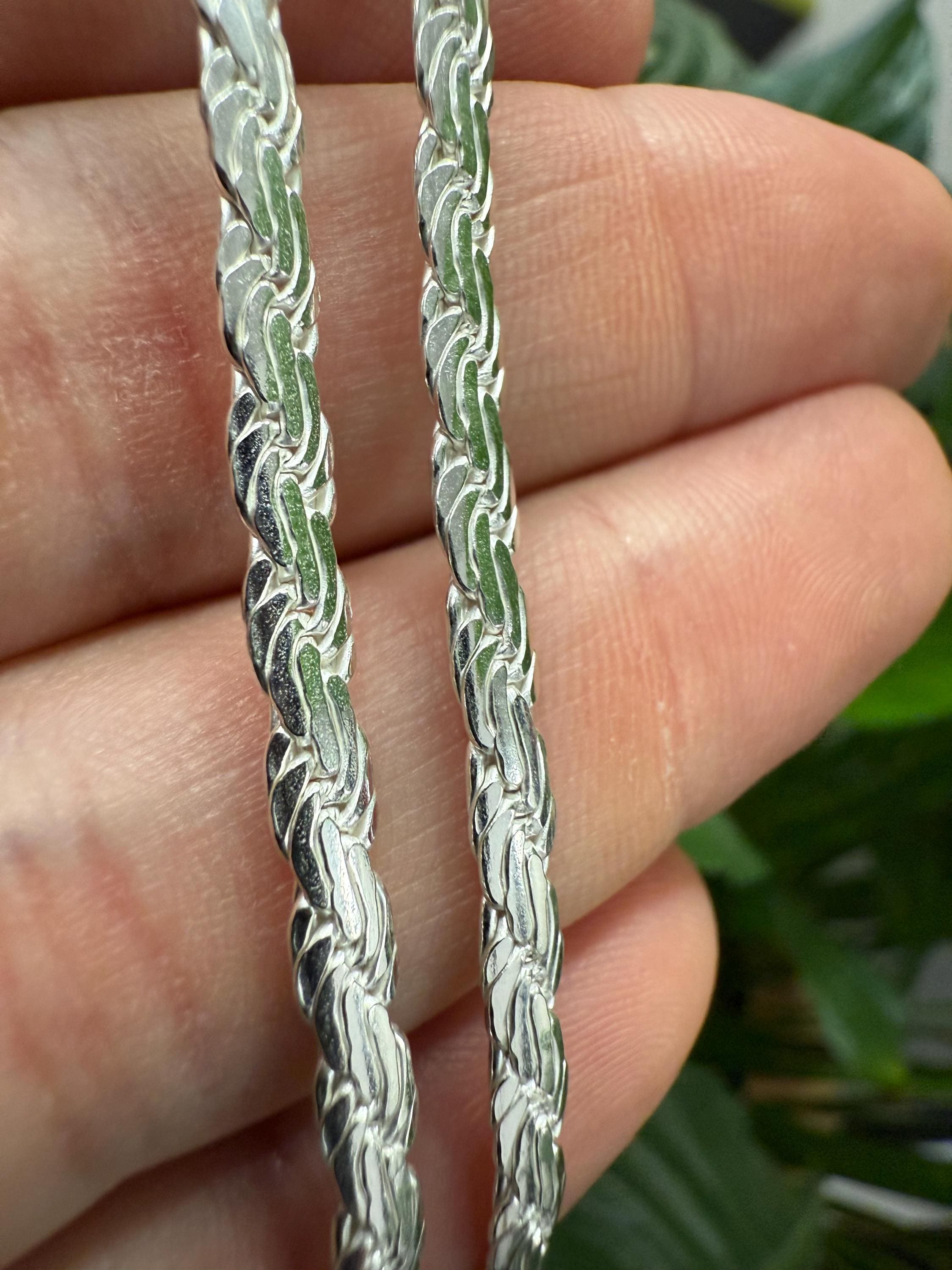 Italian Sterling Silver 3.8mm Flat Rope Braided Chain Link