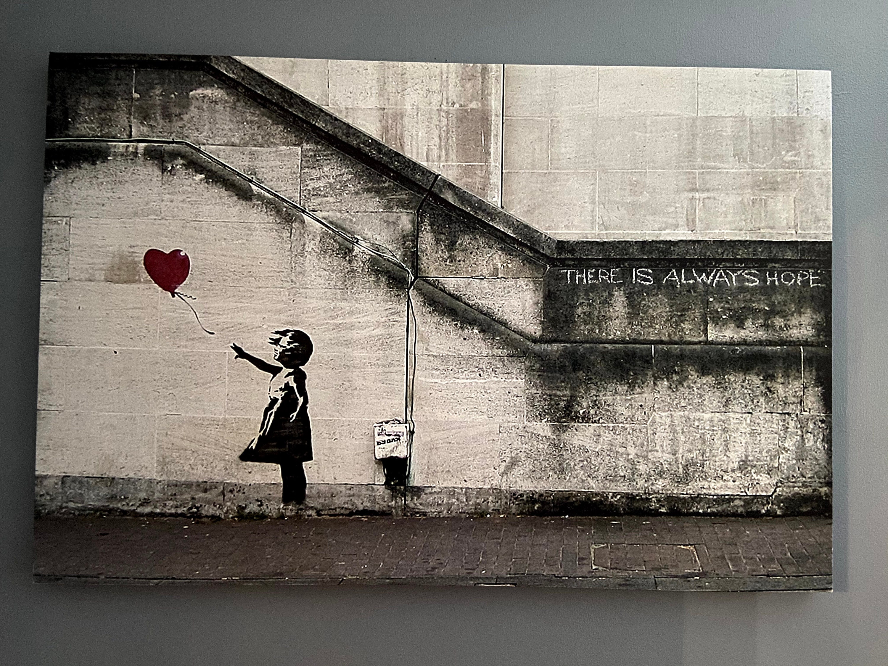 Girl holding balloon Wall decor Gray Canvas Art Etsy