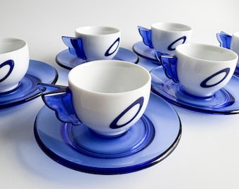 Vintage Guzzini Espresso Cup Set – Italian Modern Design, Blue & White, New in Box