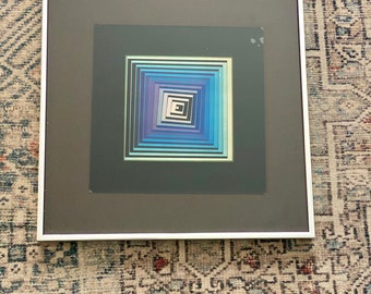 Vintage Victor Vasarely, VONAL – LILA; Rectangles framed print / art