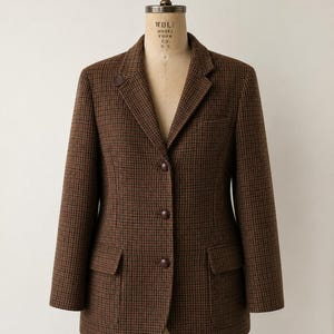 Lauren Ralph Lauren Wool Houndstooth Blazer Brown Leather Elbow Patches 16