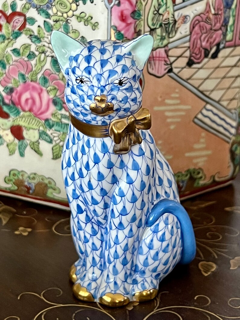 Vintage Herend Porcelain Cat Figurine W/ 24k Gold Accents Etsy