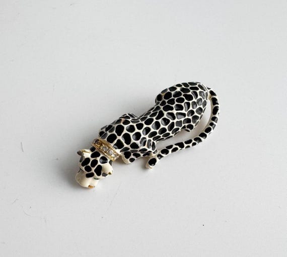 Vintage Kenneth Jay Lane Leopard Brooch, Enamel &… - image 1