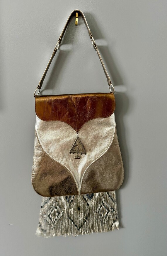 Vintage-Inspired Copper and Silver Leather Handbag