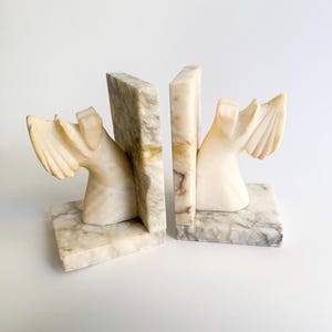 Pair of Mid-Century Modern Carved Alabaster Dog Bookends