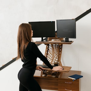 Standing desk Wood work station Laptop stand Modern desk Adjustable desk stand Vintage stand