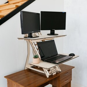 Standing desk, Desk for standing work, Wood work station, Laptop stand, Modern desk, Adjustable desk stand, Vintage stand