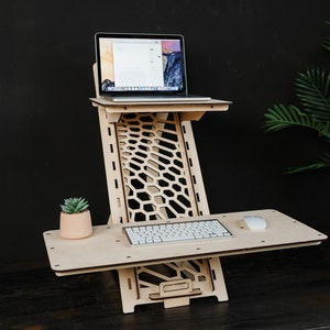 Standing desk, Desk converter, Wood work station, Laptop stand, Modern desk, Adjustable desk stand, Vintage stand