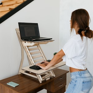 Standing desk Wood work station Laptop stand Modern desk Adjustable desk stand Vintage stand