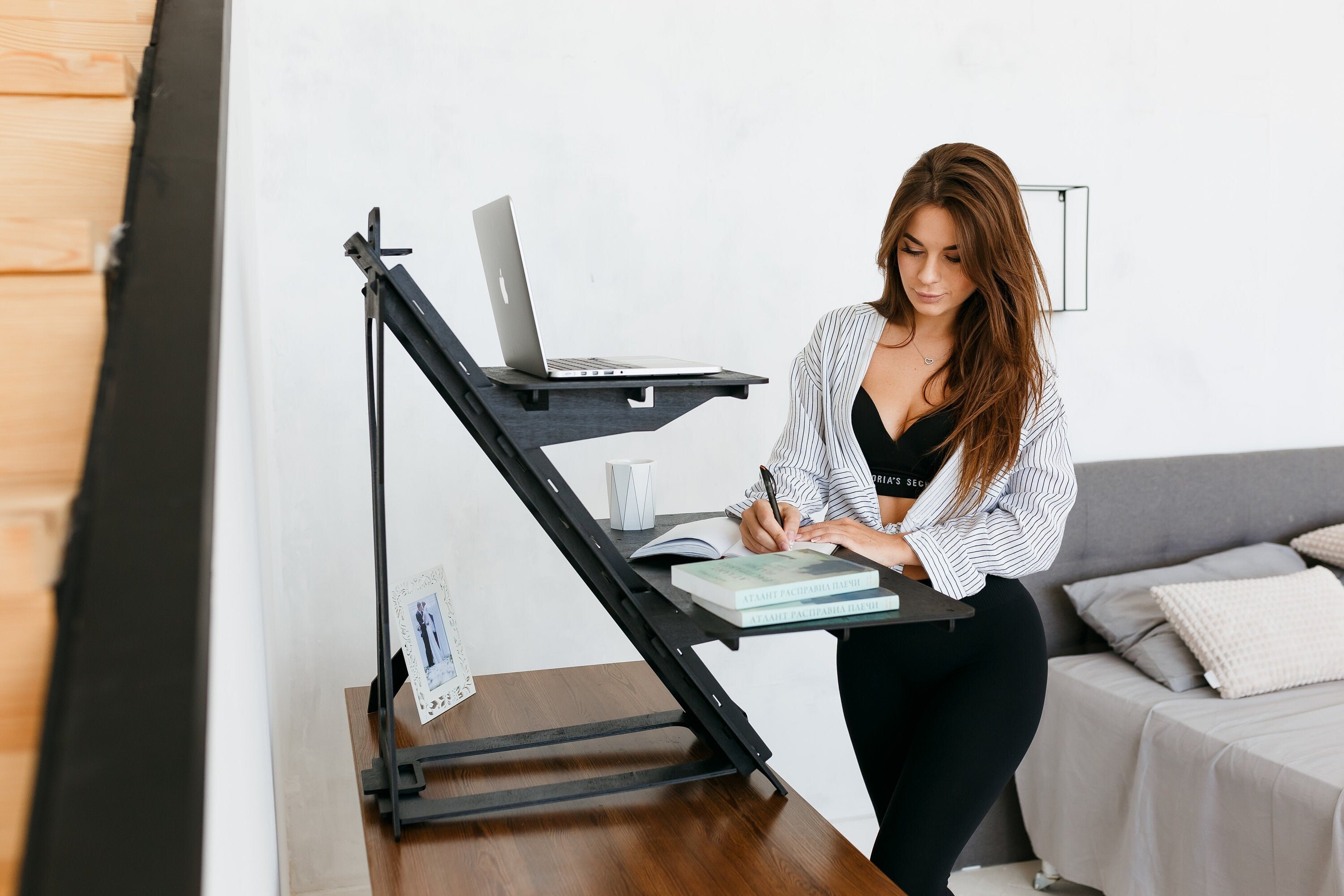 Computer Table Working Stand Standing Desk Wood Work Station Laptop Stand Modern Desk Adjustable ...