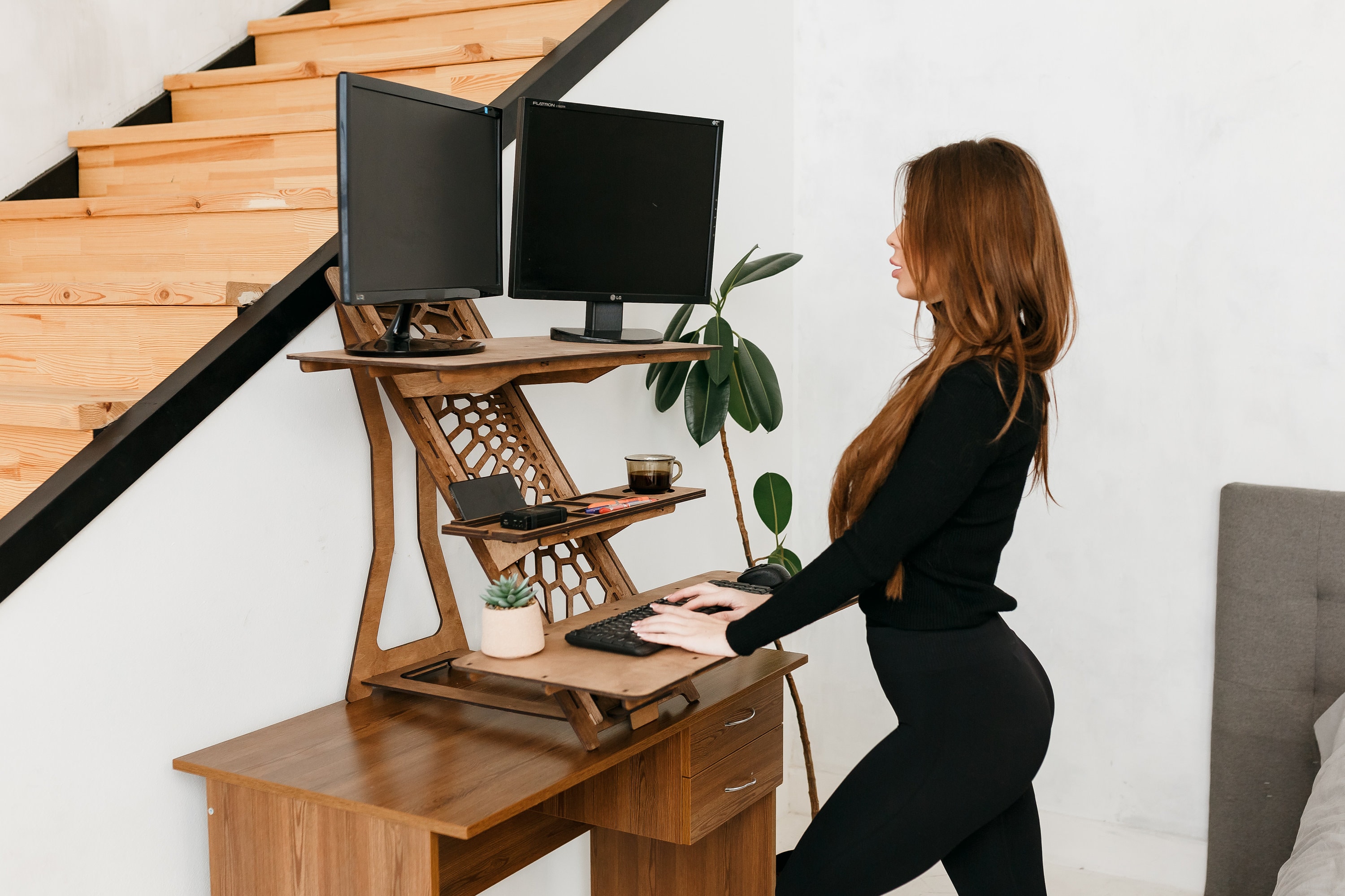 STANDING DESK, Laptop Stand, Wood Work Station, Home Office, Modern Desk,  Adjustable Desk Stand, Sit Stand Desk 