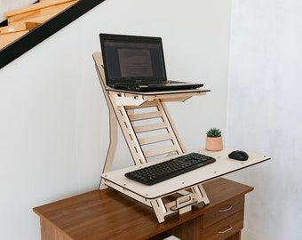 Standing desk Wood work station Laptop stand Modern desk Adjustable desk stand Vintage stand