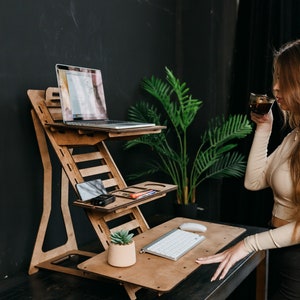 Standing Desk, Adjustable laptop stand, standing desk, Wood work station, portable standing desk, Modern stand, home office.