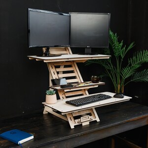 Standing desk Wood work station Laptop stand Modern desk Adjustable desk stand Vintage stand