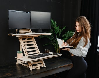Standing laptop stand Standing desk Wood work station Laptop stand Modern desk Adjustable desk stand Vintage stand