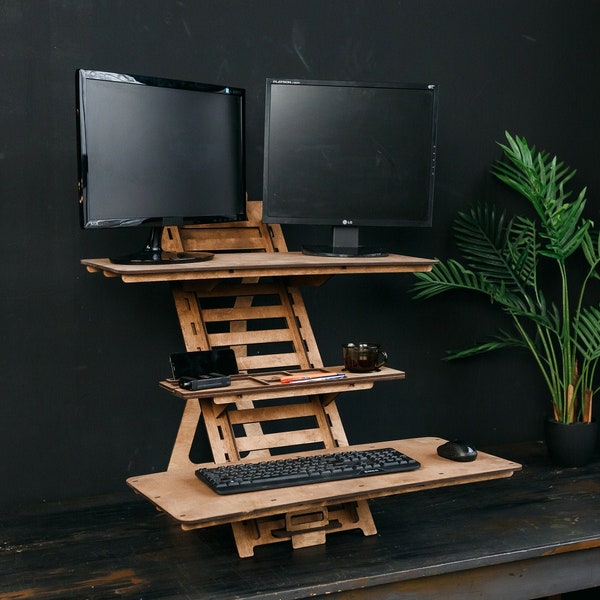 Standing desk, Laptop stand, Adjustable standing desk, Wood work station, Modern standing desk, desk stand, Vintage stand