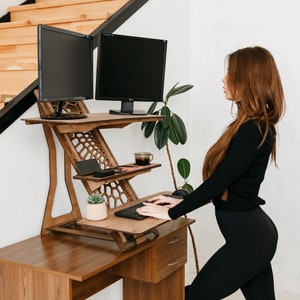 STANDING DESK, Laptop stand, Wood work station, Home office, Modern desk, Adjustable desk stand, Sit Stand Desk