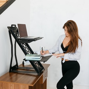 Standing desk Wood work station Laptop stand Modern desk Adjustable desk stand Vintage stand