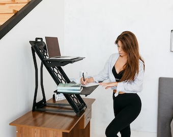 Standing desk Wood work station Laptop stand Modern desk Adjustable desk stand Vintage stand