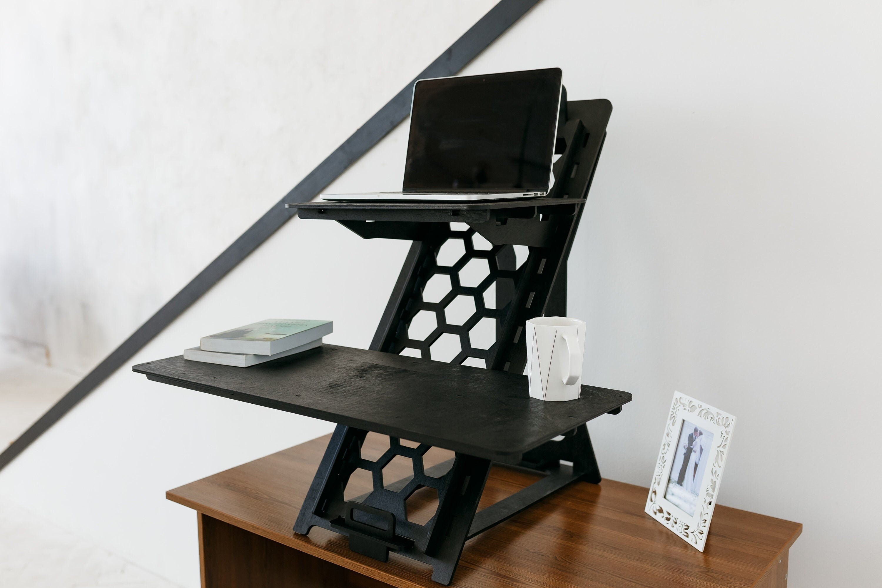 Computer Table Working Stand Standing Desk Wood Work Station Laptop Stand Modern Desk Adjustable ...