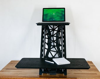 Standing desk Wood work station Laptop stand Modern desk Adjustable desk stand Vintage stand