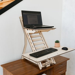 Standing desk laptop stand, Wood work station, Laptop stand, Modern desk, Adjustable desk stand, Vintage stand image 8